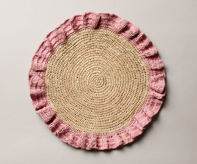 Handwoven Raffia Ruffle Placemat – Boho Chic Table Décor – Summer Table Accent
