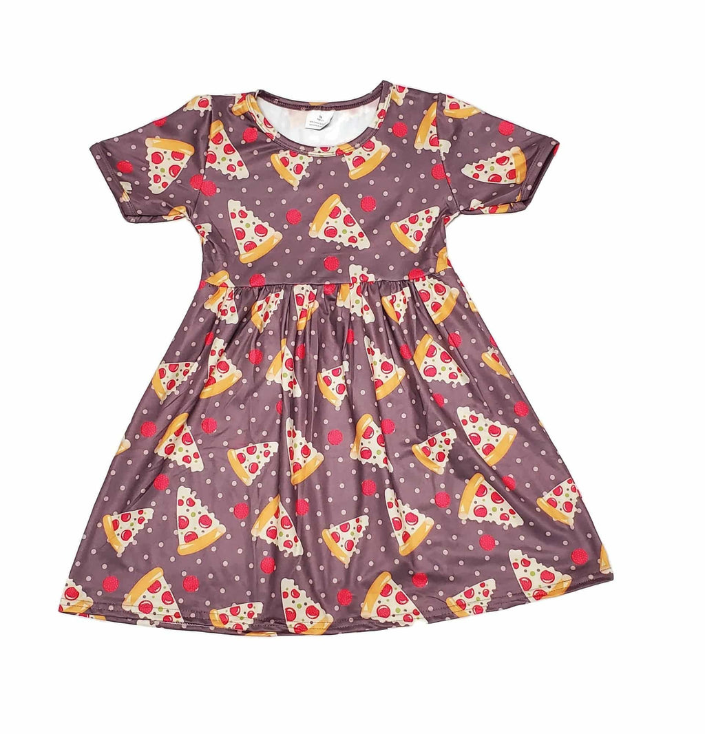Pizza Short Sleeve Milk Silk Dress