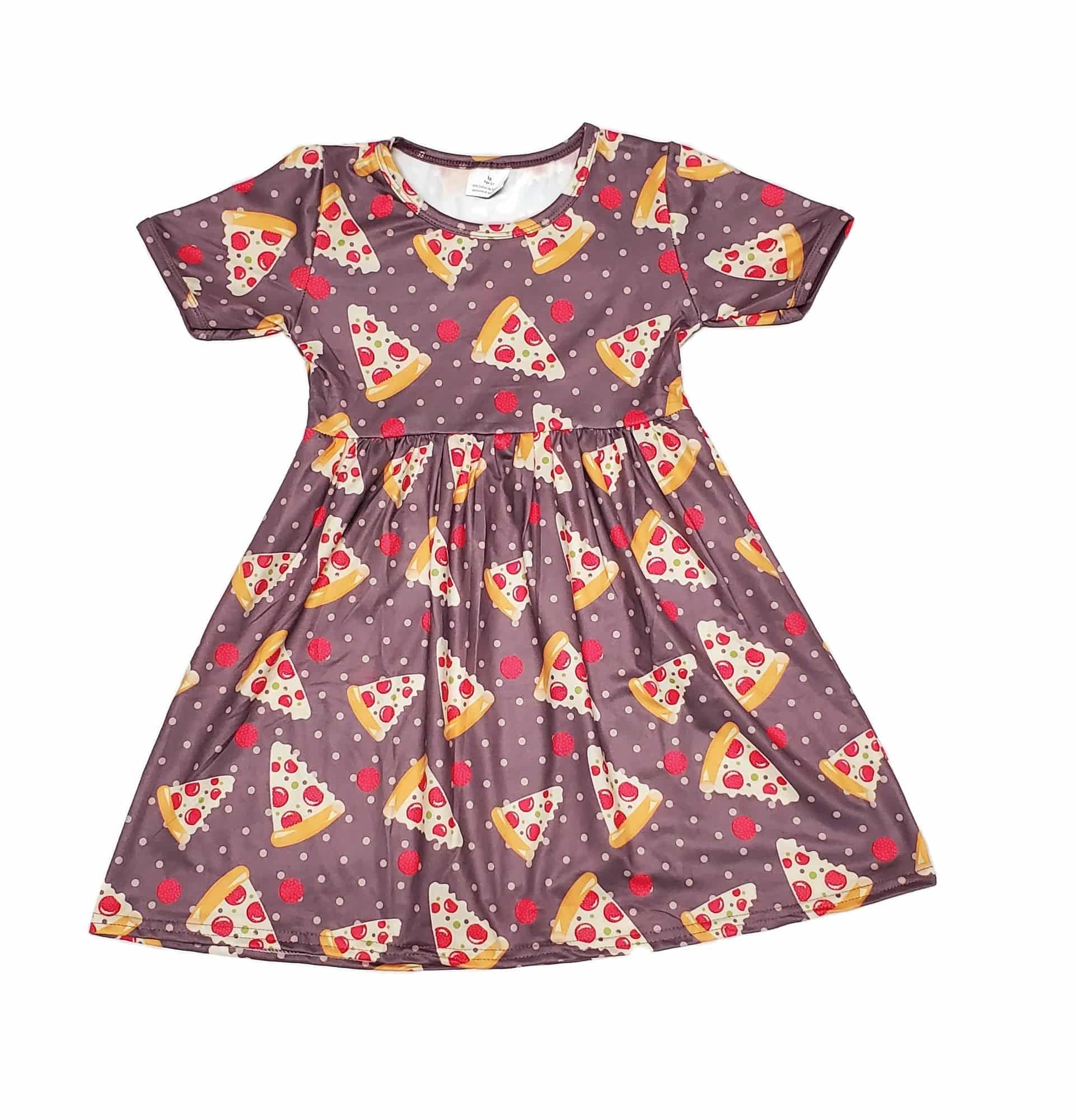 Pizza Short Sleeve Milk Silk Dress