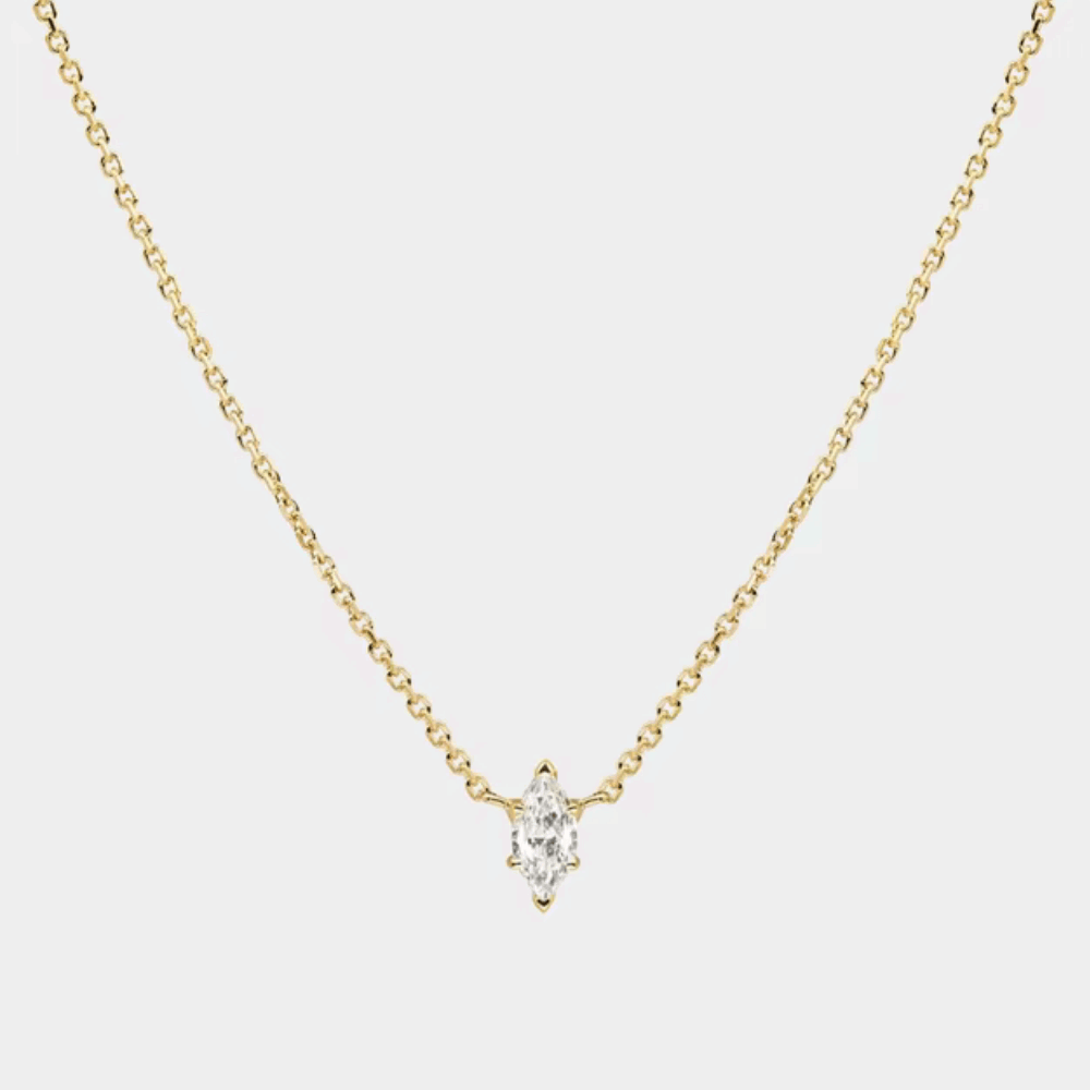 Moonbeam Dainty Cable Chain Necklace with Marquise-Cut Cubic Zirconia Pendant
