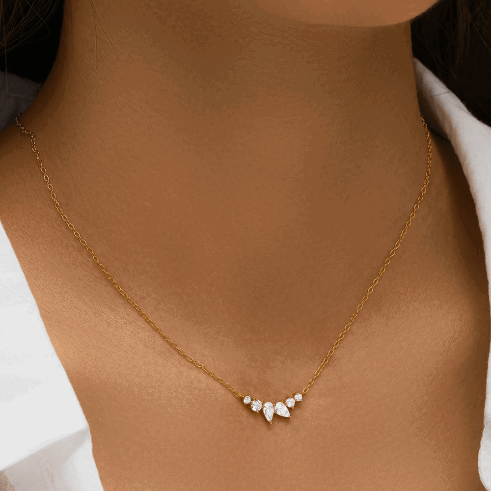 Mystique Delicate Necklace with Pear and Round Cut Cubic Zirconia