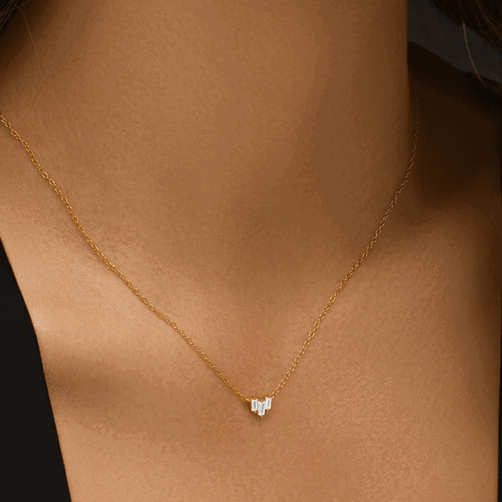 Starling Dainty Necklace with Three Emerald Cut Cubic Zirconia Stones
