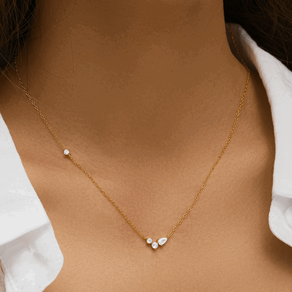 Orlina Delicate Necklace with Three Round and One Pear Cut Cubic Zirconia Stones