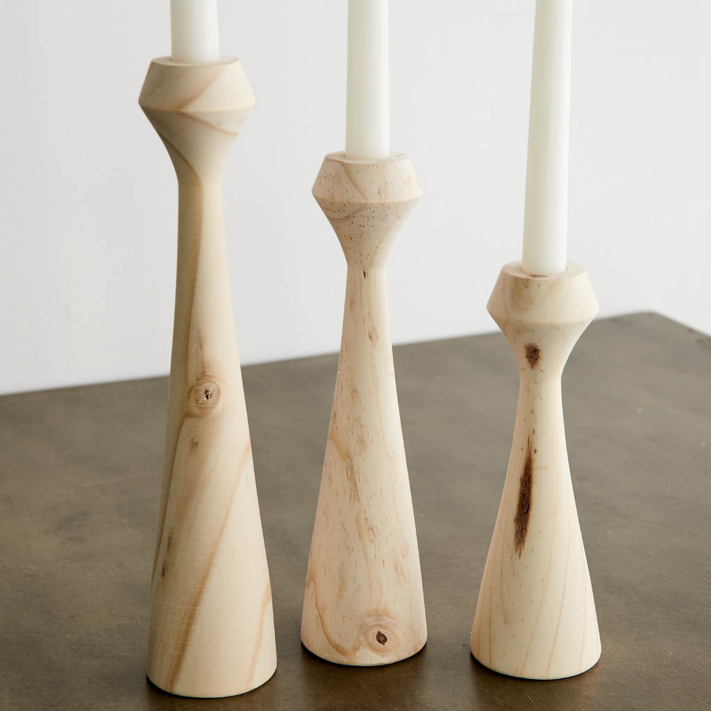 Tapered Diamond Wood Candle Holder in Cognac, Natural and Espresso