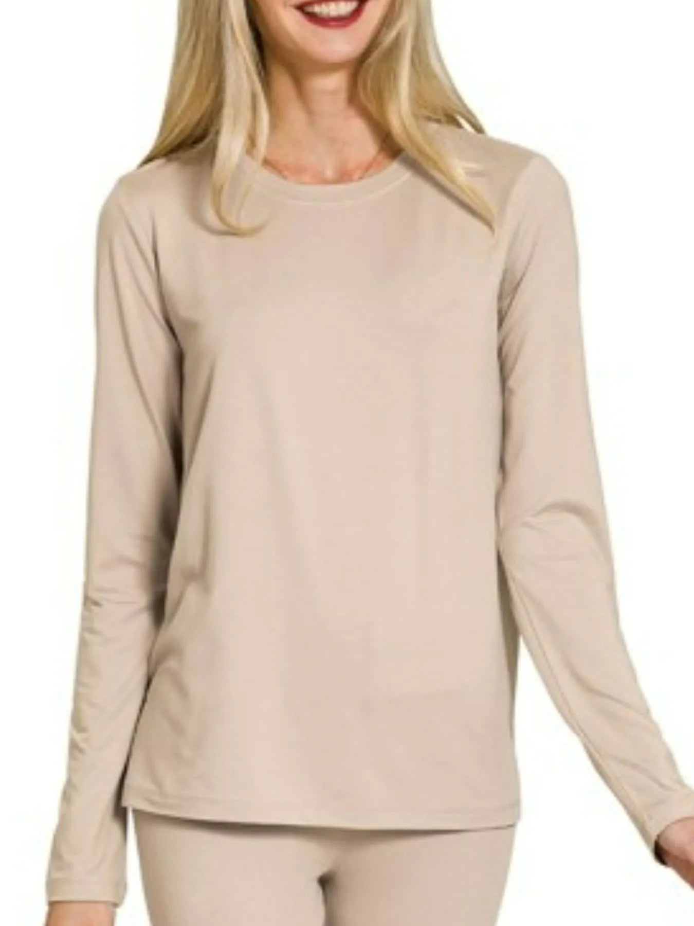 Zenana Microfiber Round Neck Top and Leggings Set in Mocha