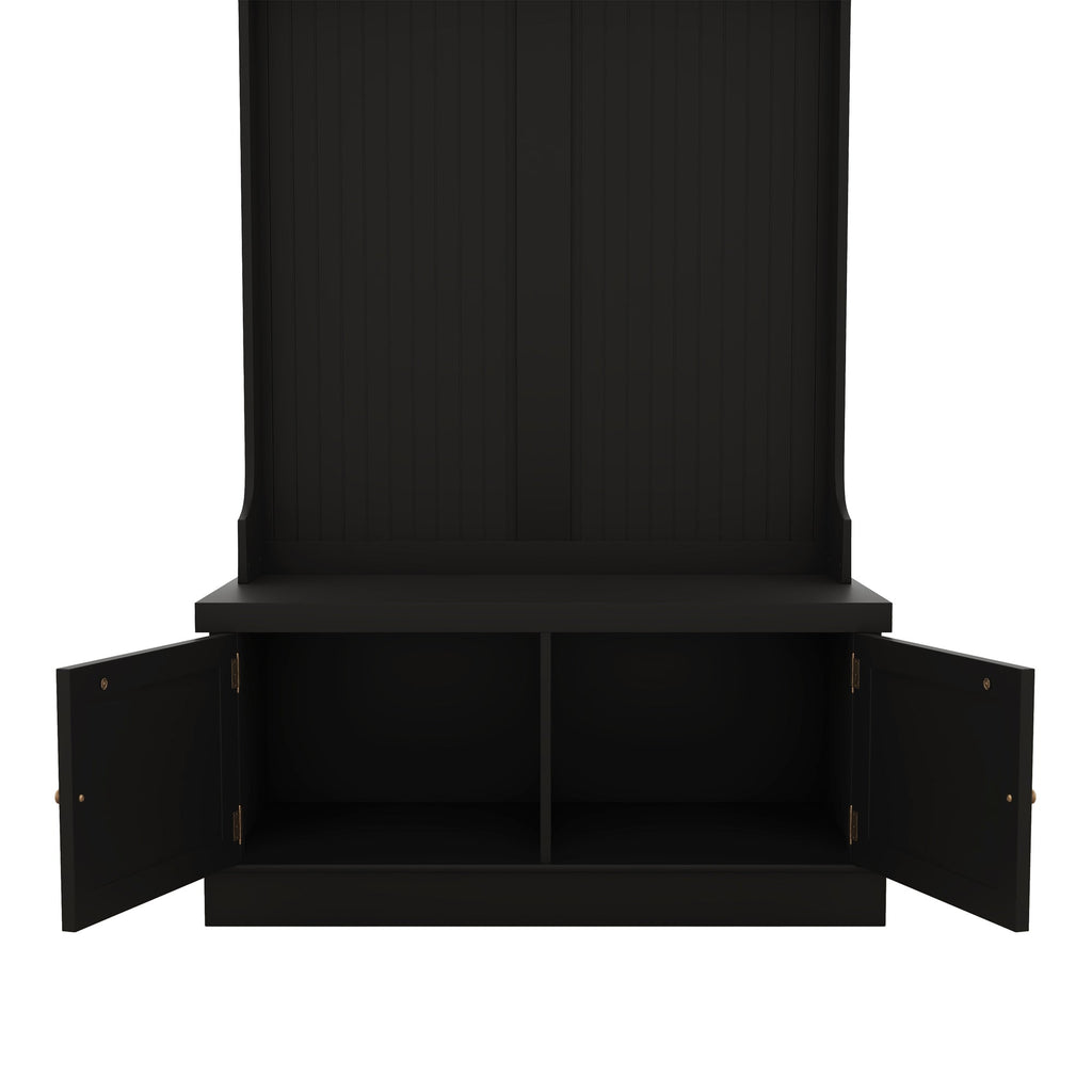 Hall Tree with Storage Shoe Bench for Entryway and Hallway 4-in-1 Design Coat Racks with 4 Hooks for Living Room Black