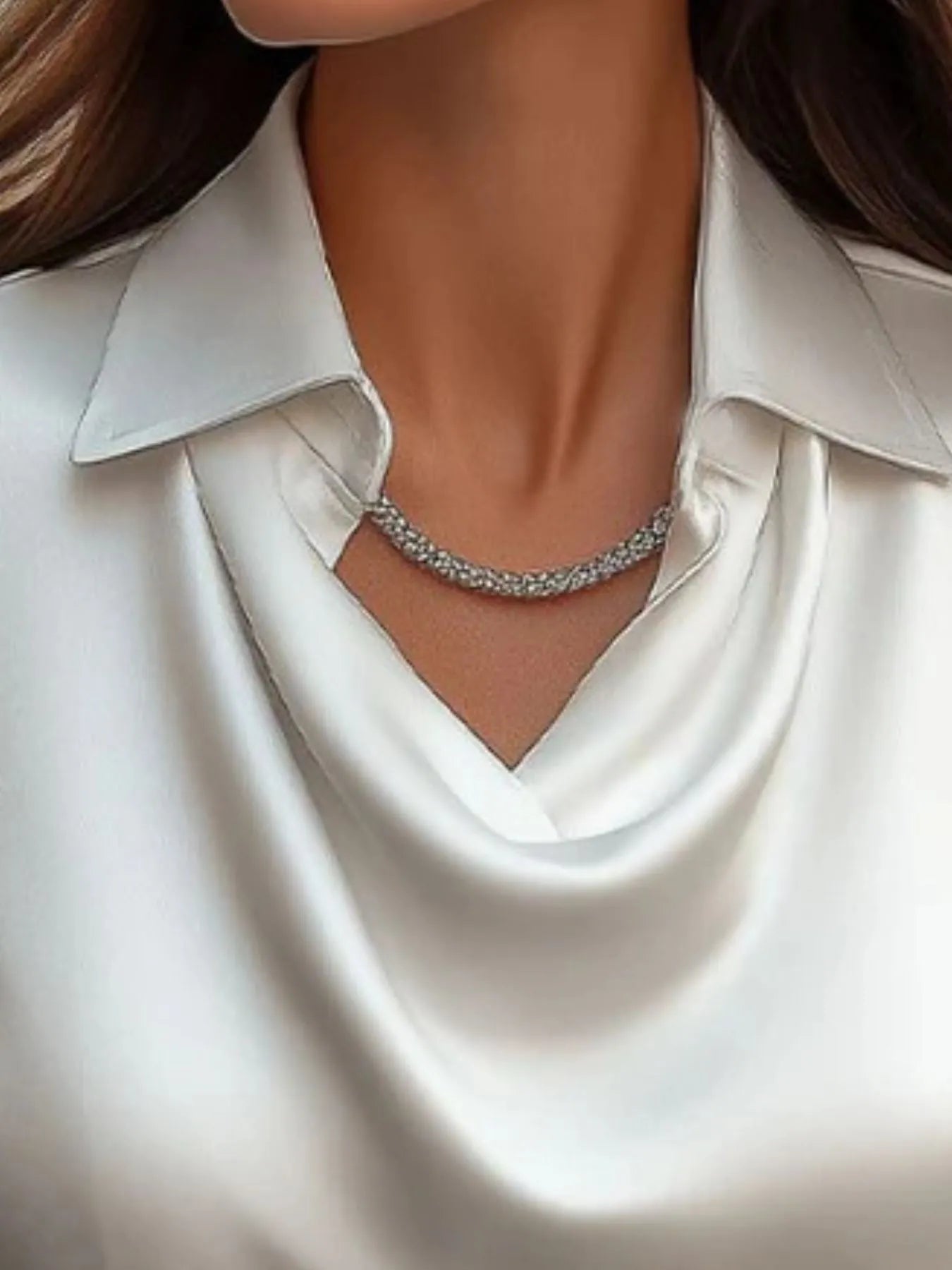 Satin Collar Long Sleeve Blouse for Women Office Wear