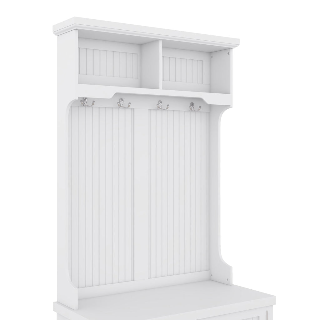Hall Tree with Storage Shoe Bench for Entryway and Hallway 4-in-1 Design Coat Racks with 4 Hooks for Living Room White