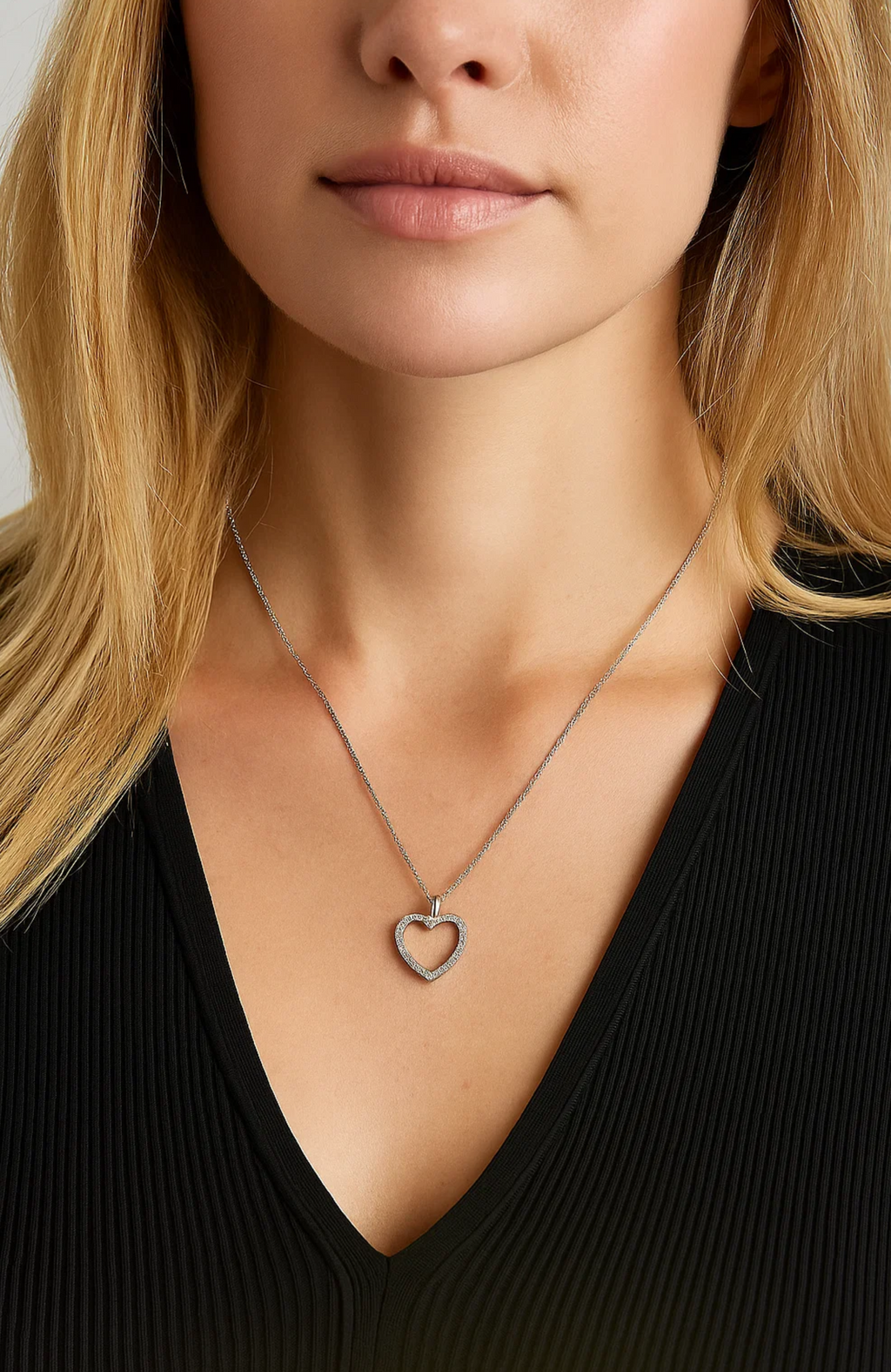 Crystal Heart Necklace with Cubic Zirconia Stones