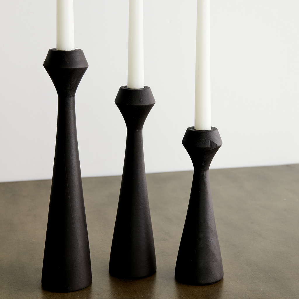 Tapered Diamond Wood Candle Holder in Cognac, Natural and Espresso