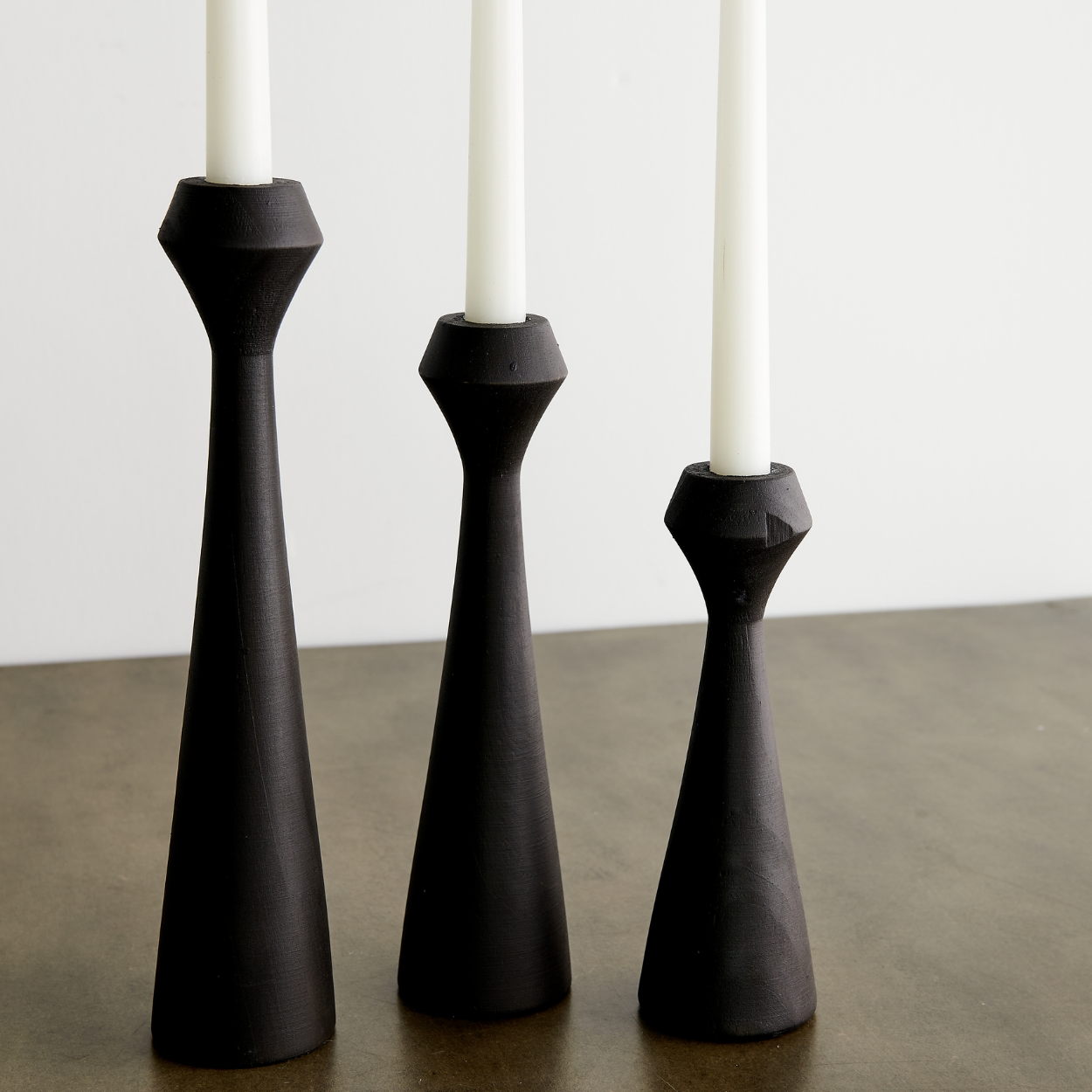 Tapered Diamond Wood Candle Holder in Cognac, Natural and Espresso