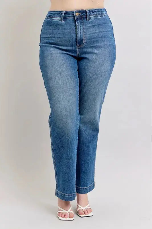 Judy Blue Full Size/Plus Size High Waist Contrast Thread Straight Jeans
