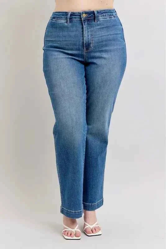 Plus Size High Waist Jeans - Judy Blue Full Size Contrast Thread Straight Women's Jeans