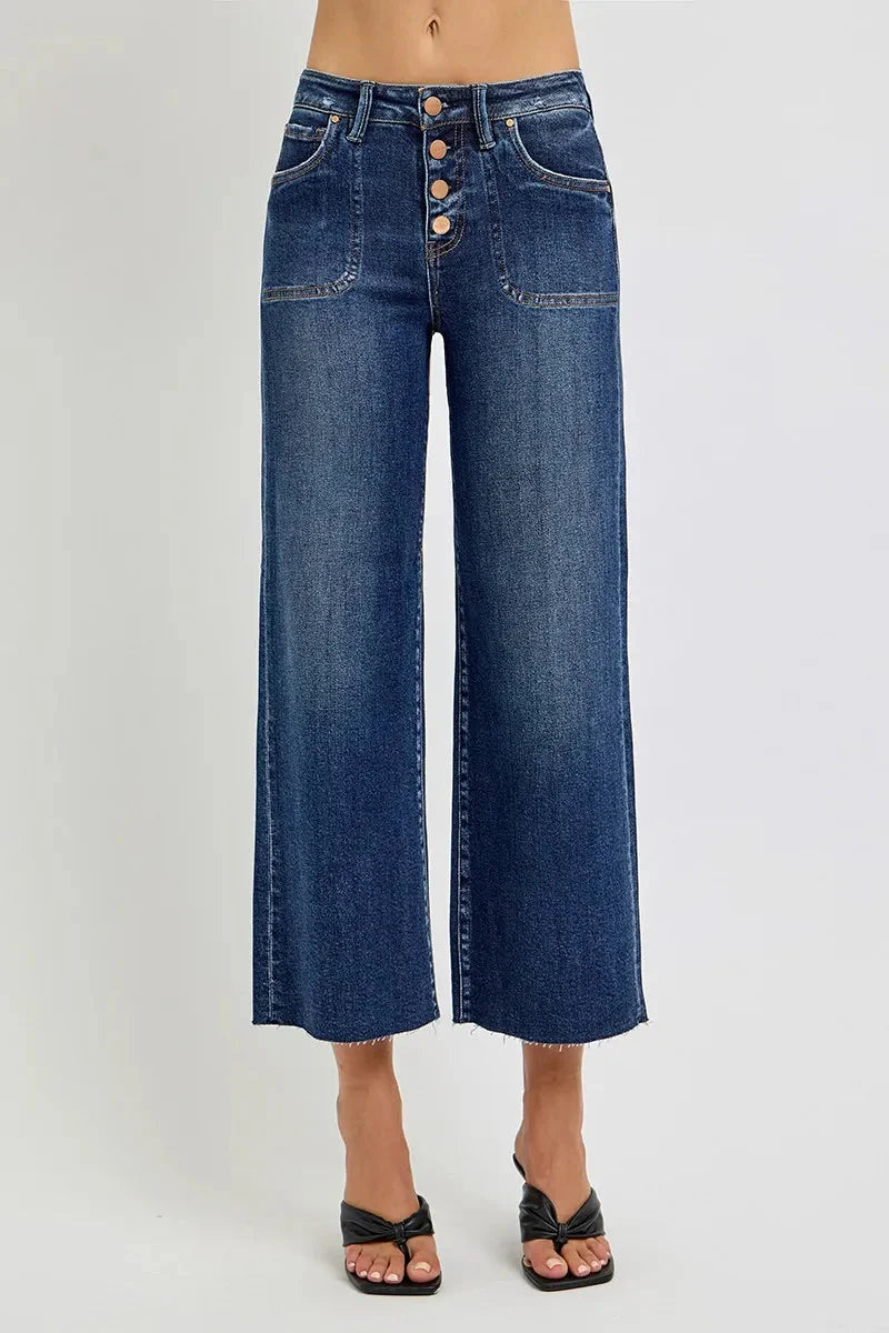 Full Size High Rise Wide Leg Cropped Button Fly RISEN Jeans – Plus Size