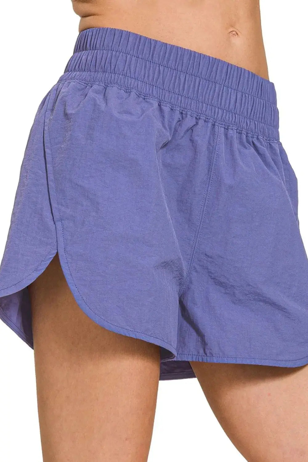 Zenana Blue Windbreaker Smocked Waistband Running Shorts for Women