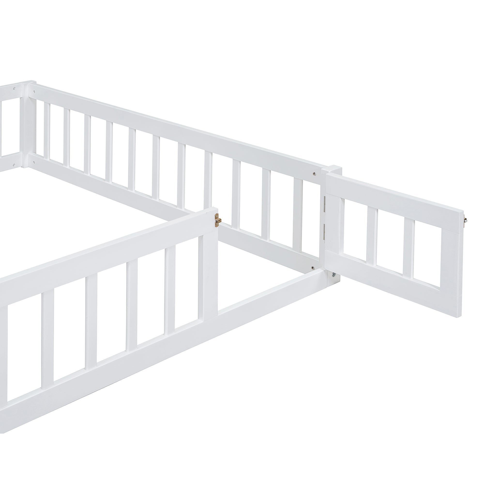 Wooden Full Size Children's Bed with Detachable Headboard and Integrated Clothes Drying Rack, White