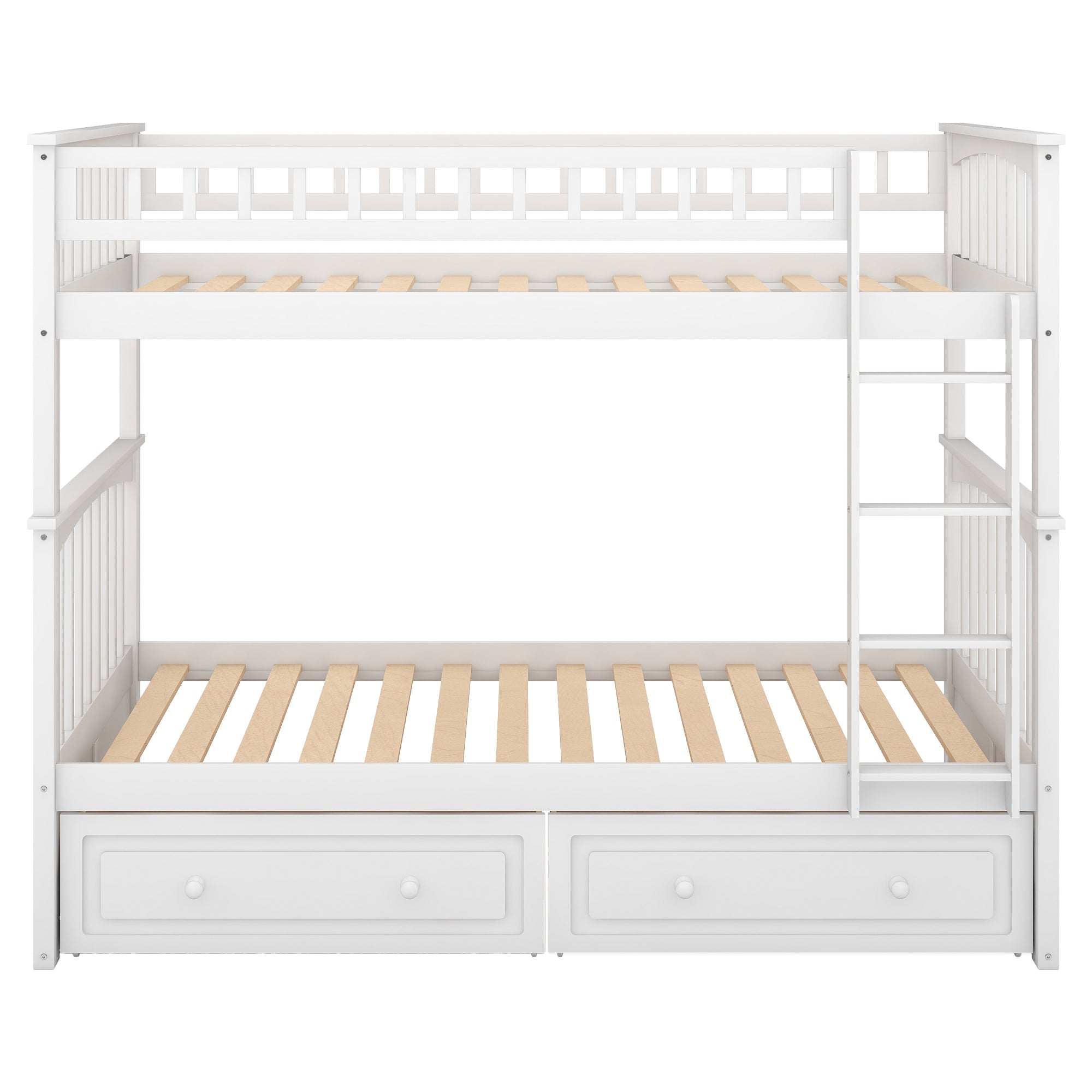 Twin over Twin Bunk Bed with Drawers  Convertible Beds  White
