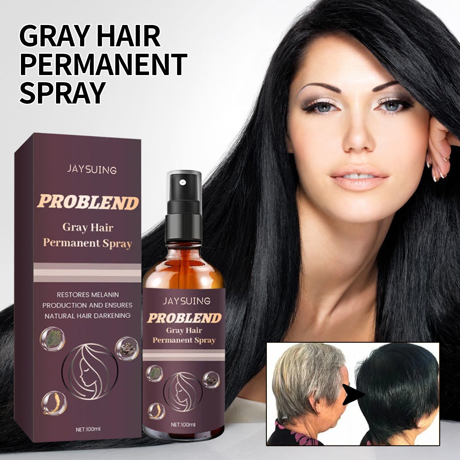Black Hair Spray, Nourishes Black Hair And Covers White Hair Soft Natural Glossy Hair Spray