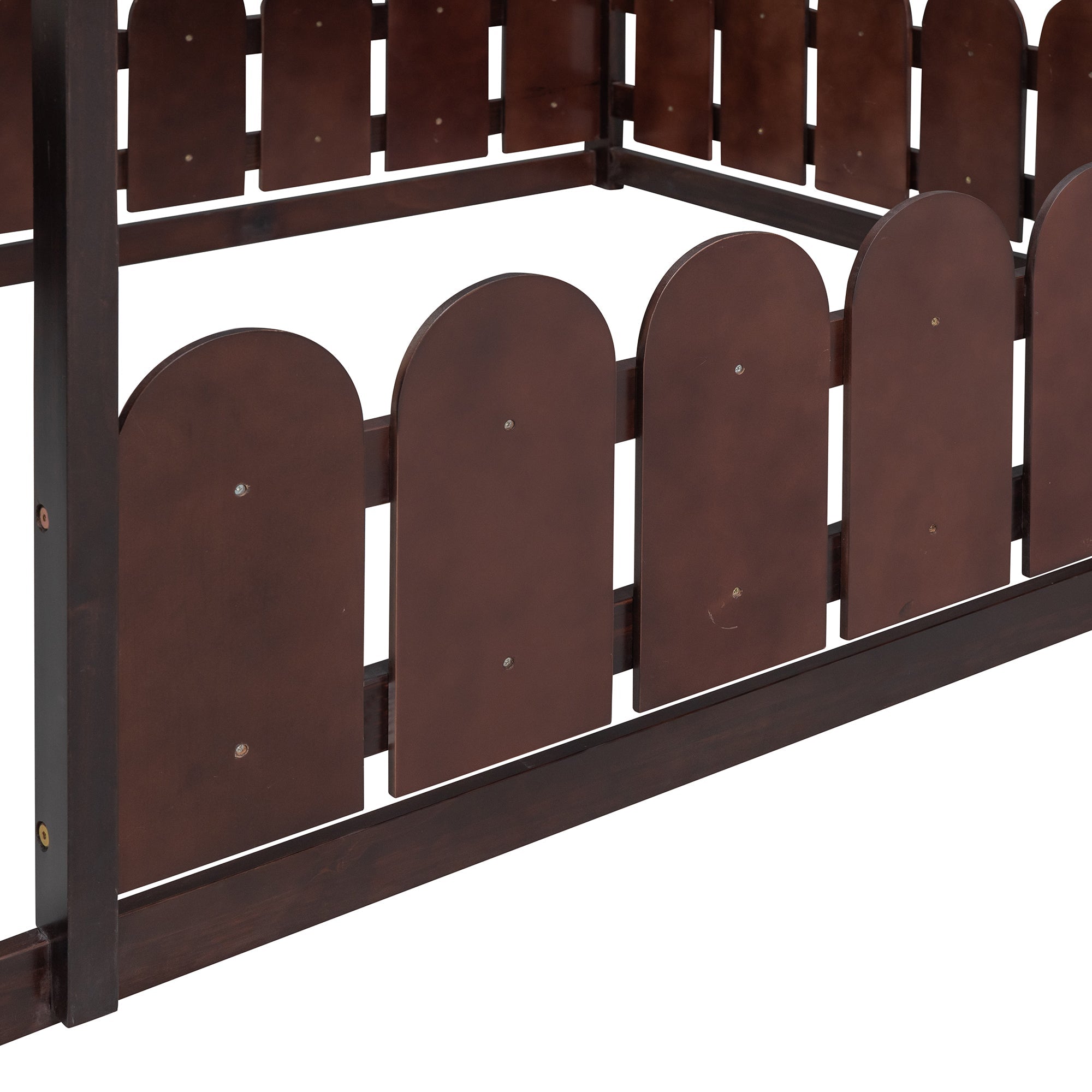 (Slats are not included)Full Size Wood Bed House Bed Frame with Fence for Kids Teens Girls Boys (Espresso )