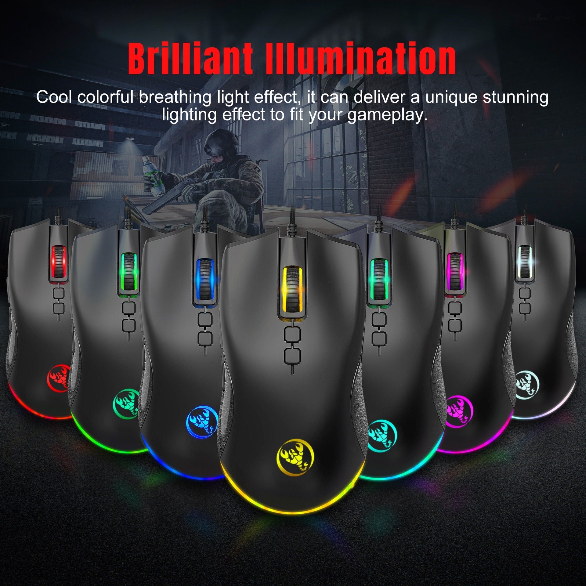 Esports Colorful Luminous Wired Mouse USB Laptop CF LOL Gaming Mouse