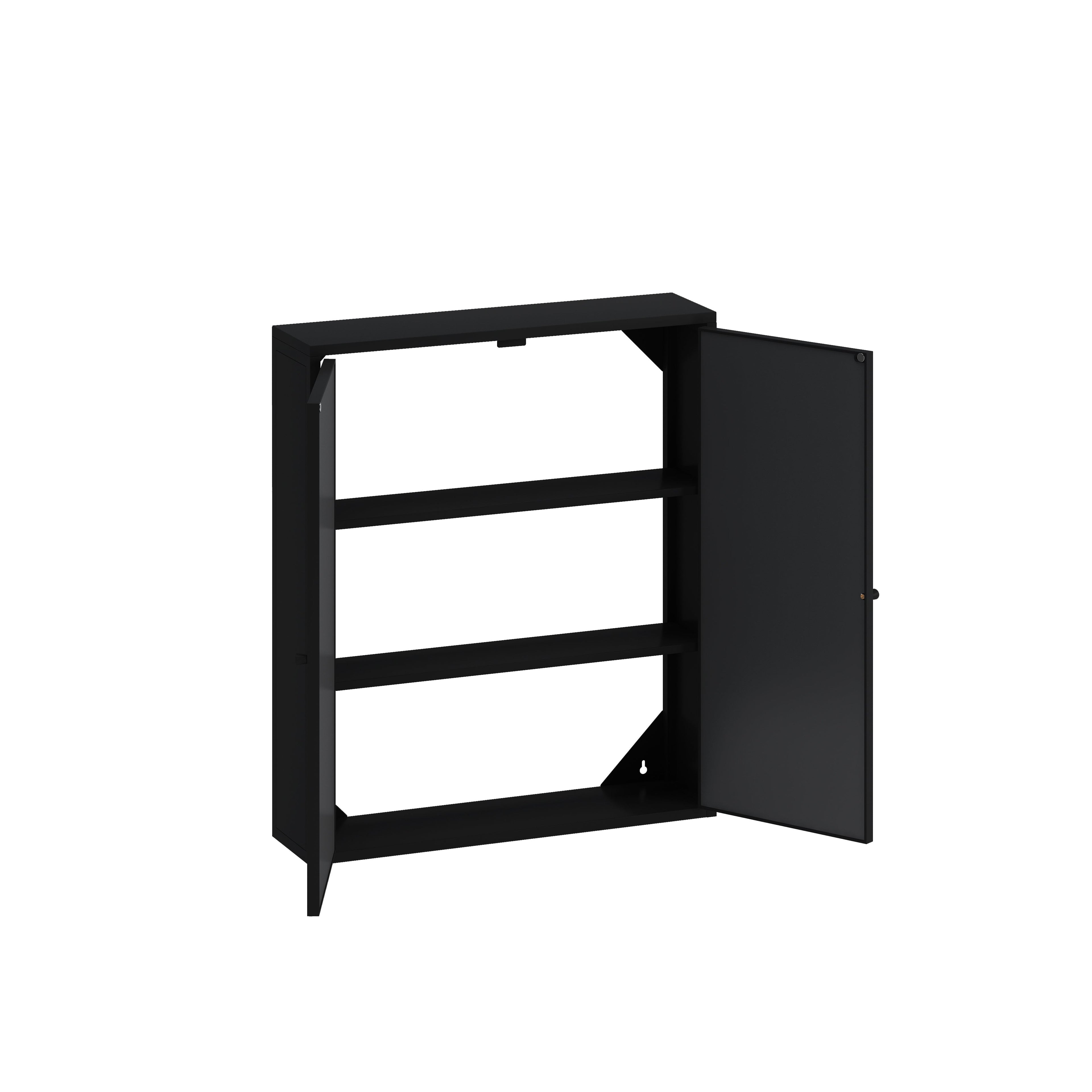 23.62 "Vintage Two Door Wall Cabinet with Mirror Three-level Entrance Storage Space Black