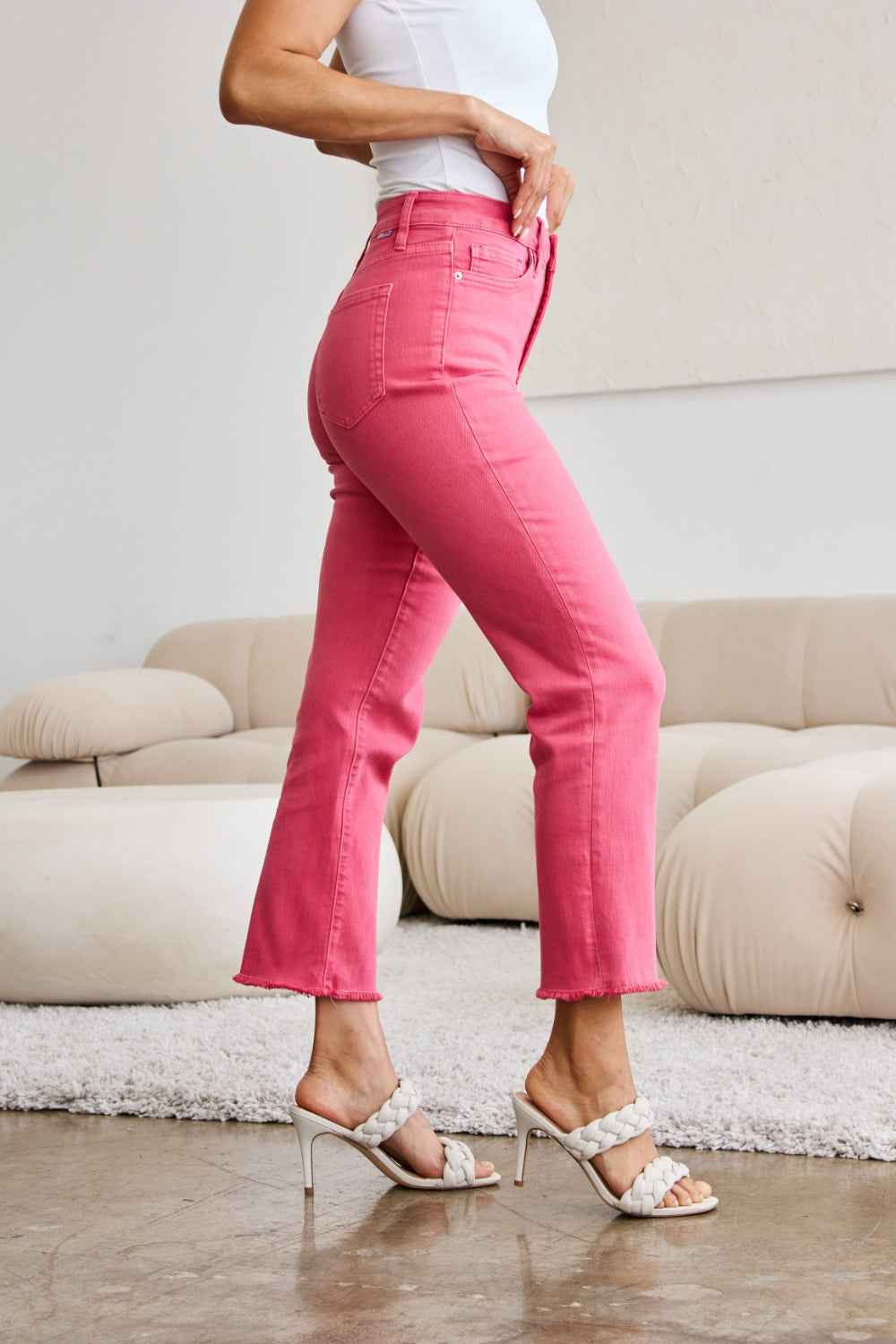 RFM Crop Dylan Full Size High Waist Tummy Control Jeans with Raw Hem Women's Jeans