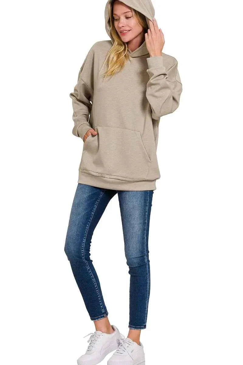 Zenana Oversized Scuba Hoodie Women's Top with Kangaroo Pocket