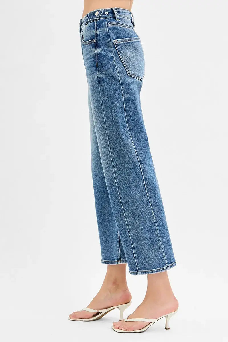High Rise Crop Length Barrel Adjustable Waist Band RISEN Jeans
