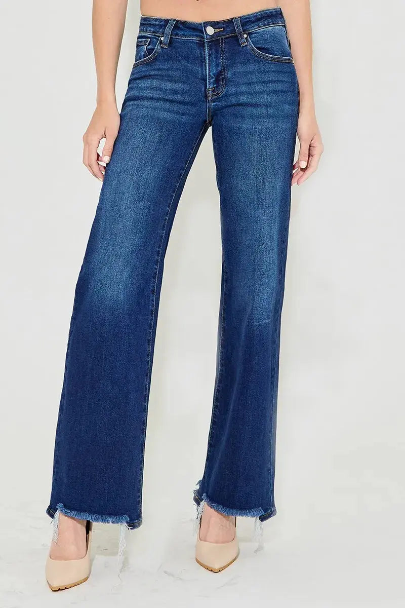 Full Size/Plus Size Low Rise Wide Leg RISEN Jeans (Dark )