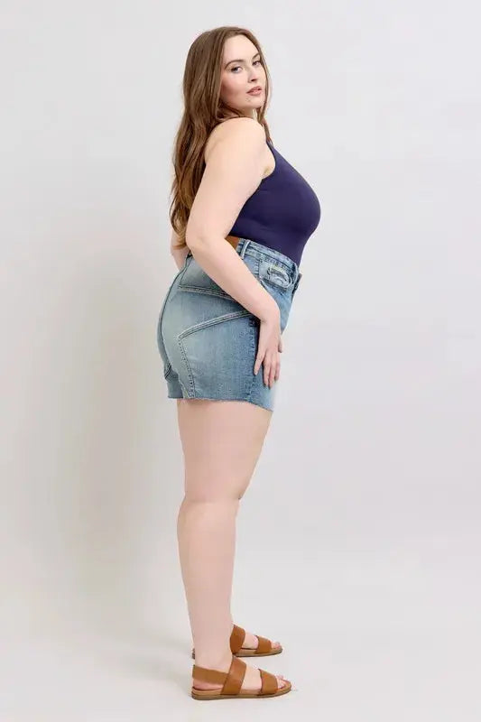 Judy Blue Jeans - Plus Size High Waist Star Seam Detail Denim Shorts