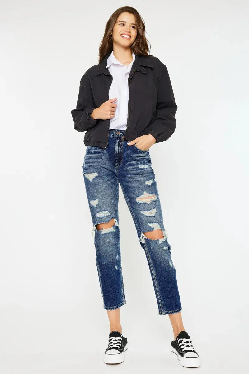 High Rise Distressed Kancan Mom Jeans
