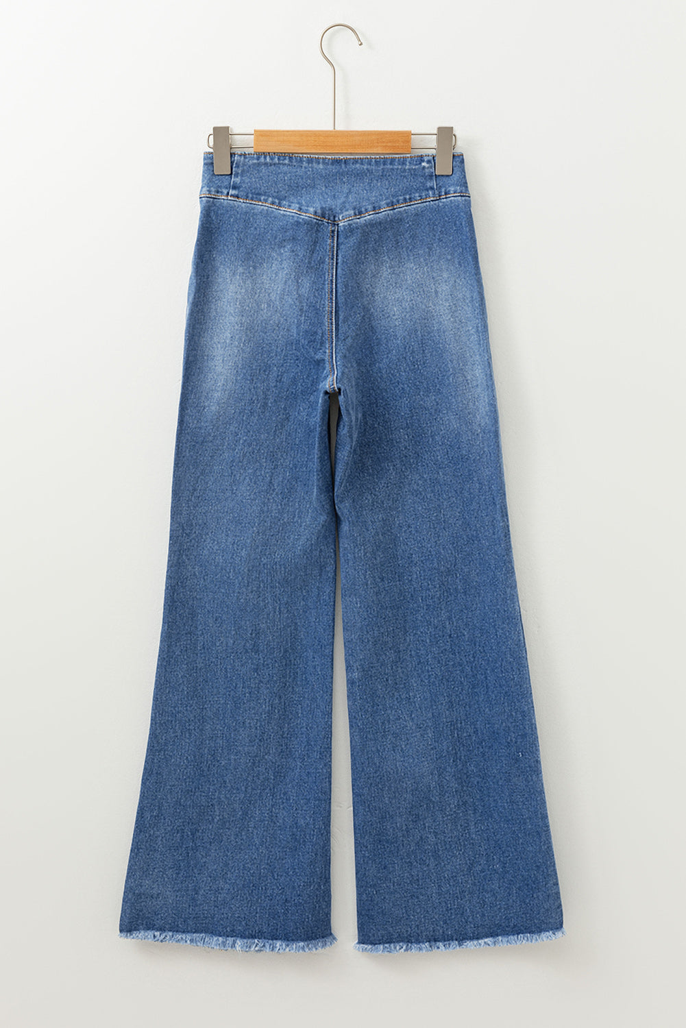 Sail Blue High Waist Jeans With Button Fly And Raw Hem