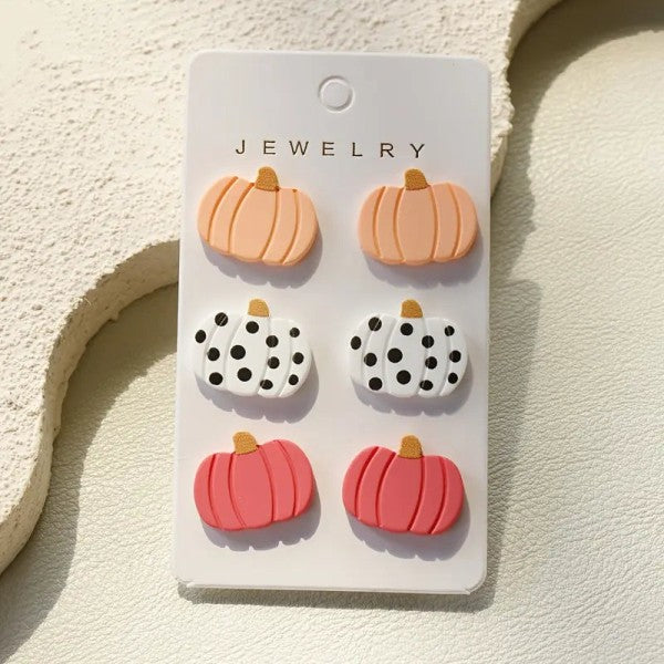 Retro Pumpkin Studs Triple Earring Card