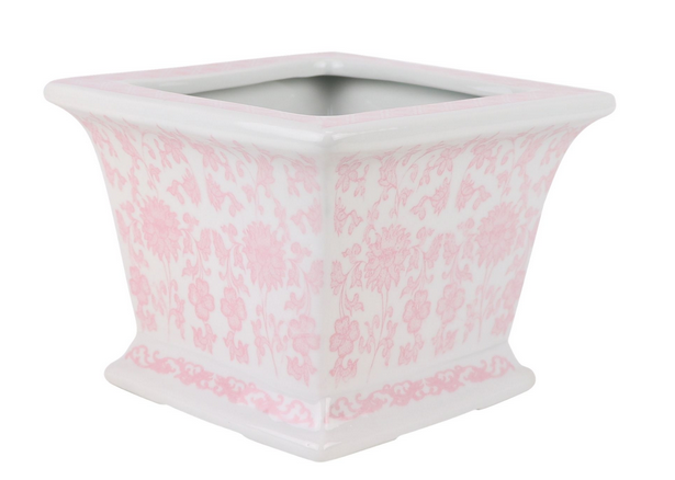 Pink Square Floral Planter