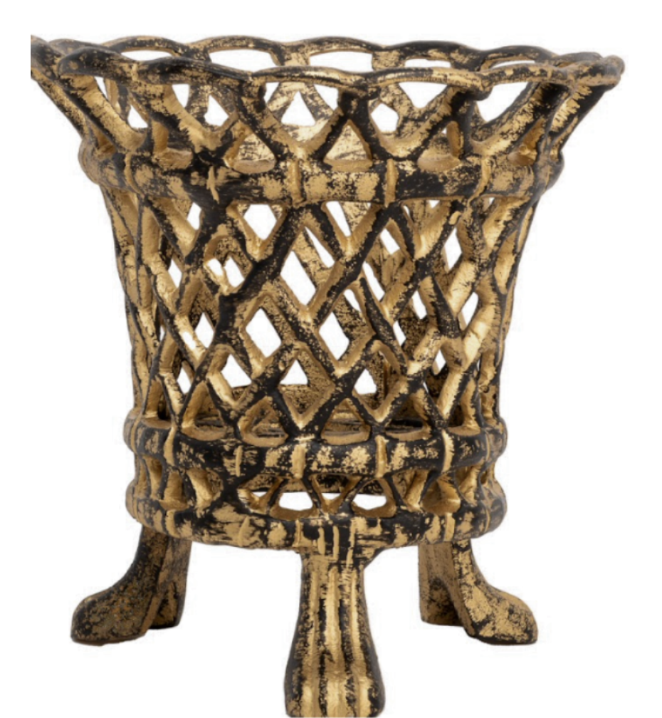 Black & Gold Lattice Footed Planter