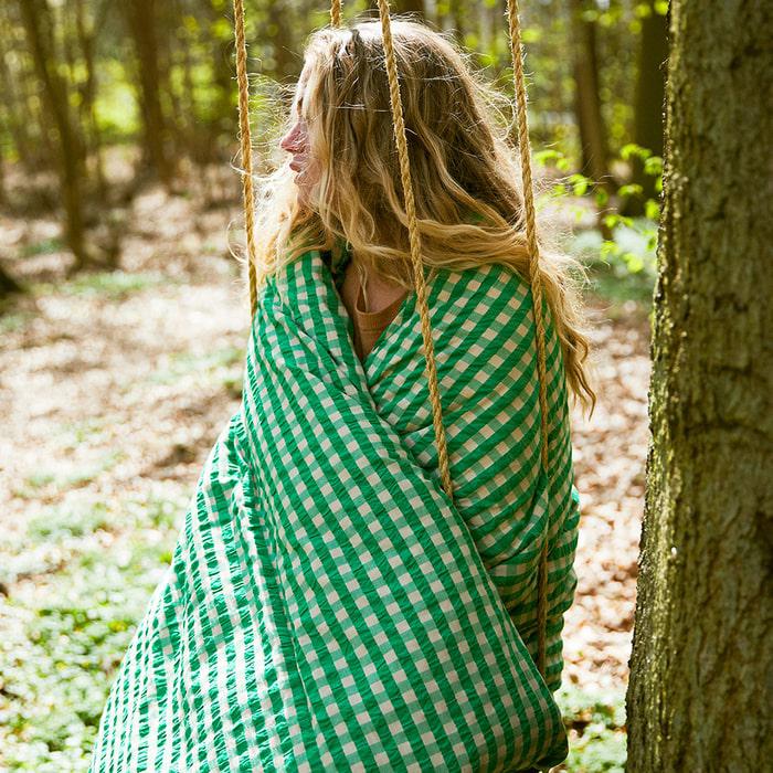 JUNA Bæk&amp;Bølge Duvet Cover Set, Queen, Green/Sand