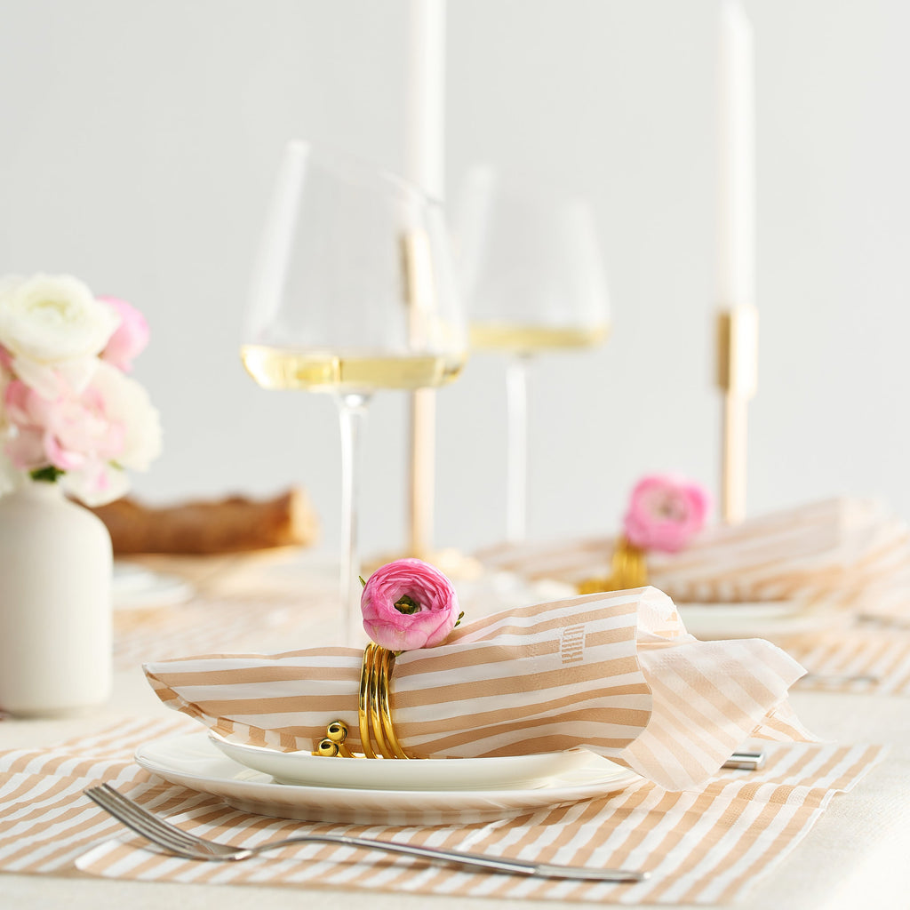 Tonal Striped Disposable Napkin Set in Beige, 100 Pieces
