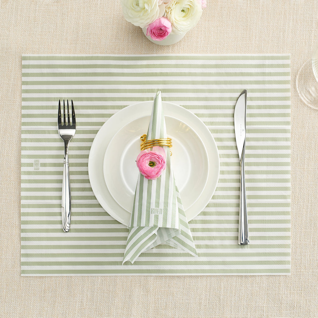 Tonal Striped Disposable Napkin Set in Green, 100 Pieces