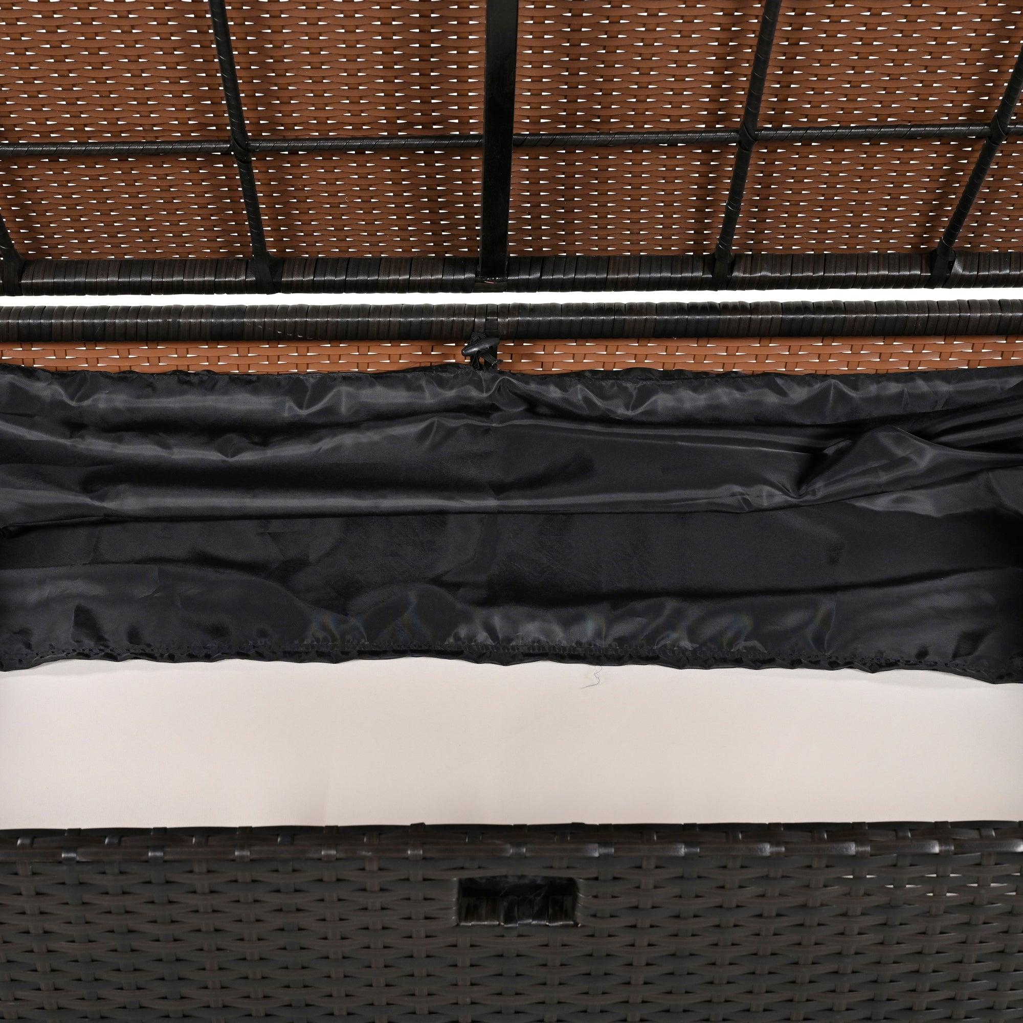 2-Piece Outdoor Rattan Daybed with Bench Lounge Roof Set and Cushions for Poolside, Backyard and Garden