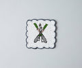Handmade Beaded Ski Coaster with Pearls – Elegant Black, White, and Green Coaster for Tableware & Home Decor