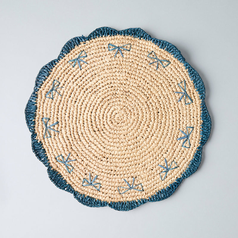 Payton James Handwoven Bow Placemats – Hand-Crocheted Raffia Palm Placemats – Unique Kitchen & Dining Table Decor – Handmade Tableware