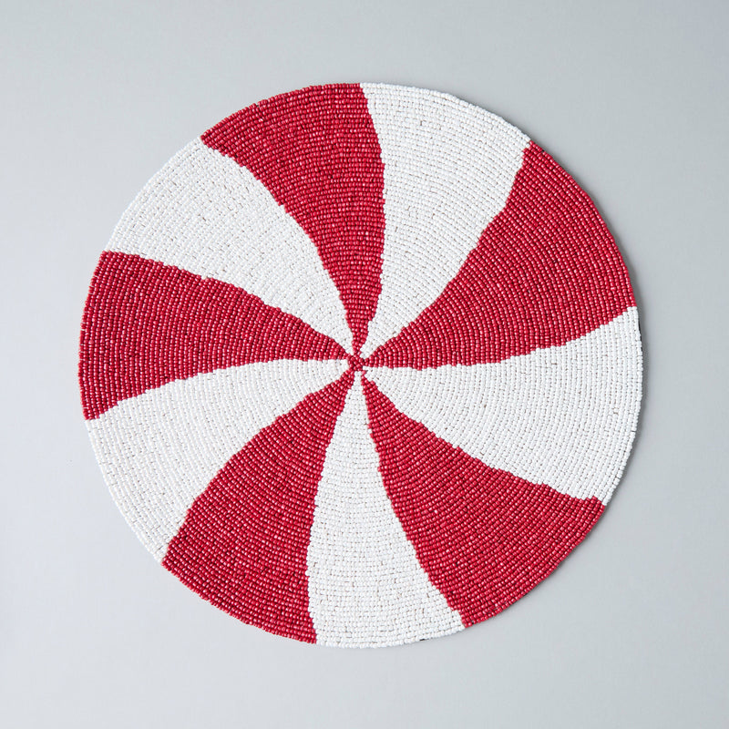 Handmade Beaded Candy Cane Placemat – Christmas Placemats, Beaded Candy Cane Placemat & Runner – Christmas Table Decor by Payton James