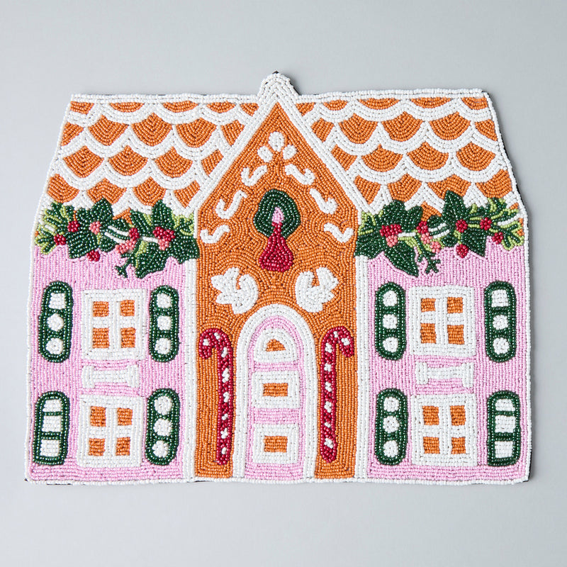 Handcrafted Gingerbread House Beaded Placemat, Beaded Holiday Table Decor, Christmas special beaded placemat by Payton James, Christmas decoration gift for her