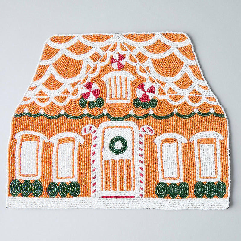 Handicraft Gingerbread House Beaded Placemat, Christmas decoration gift for her – Christmas Handmade Beaded Placemats for Dining