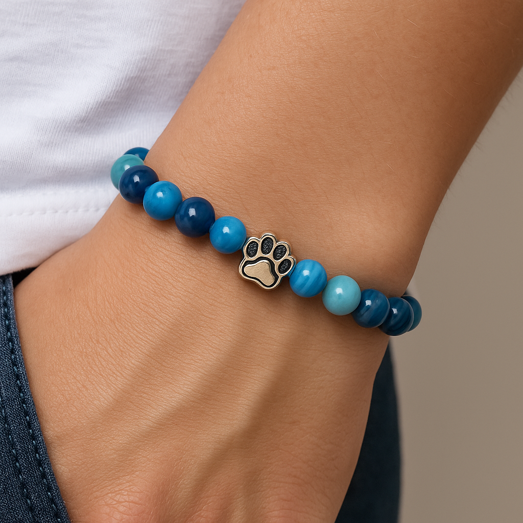 PawZee Azure Agate Paw Print Charm Bracelet