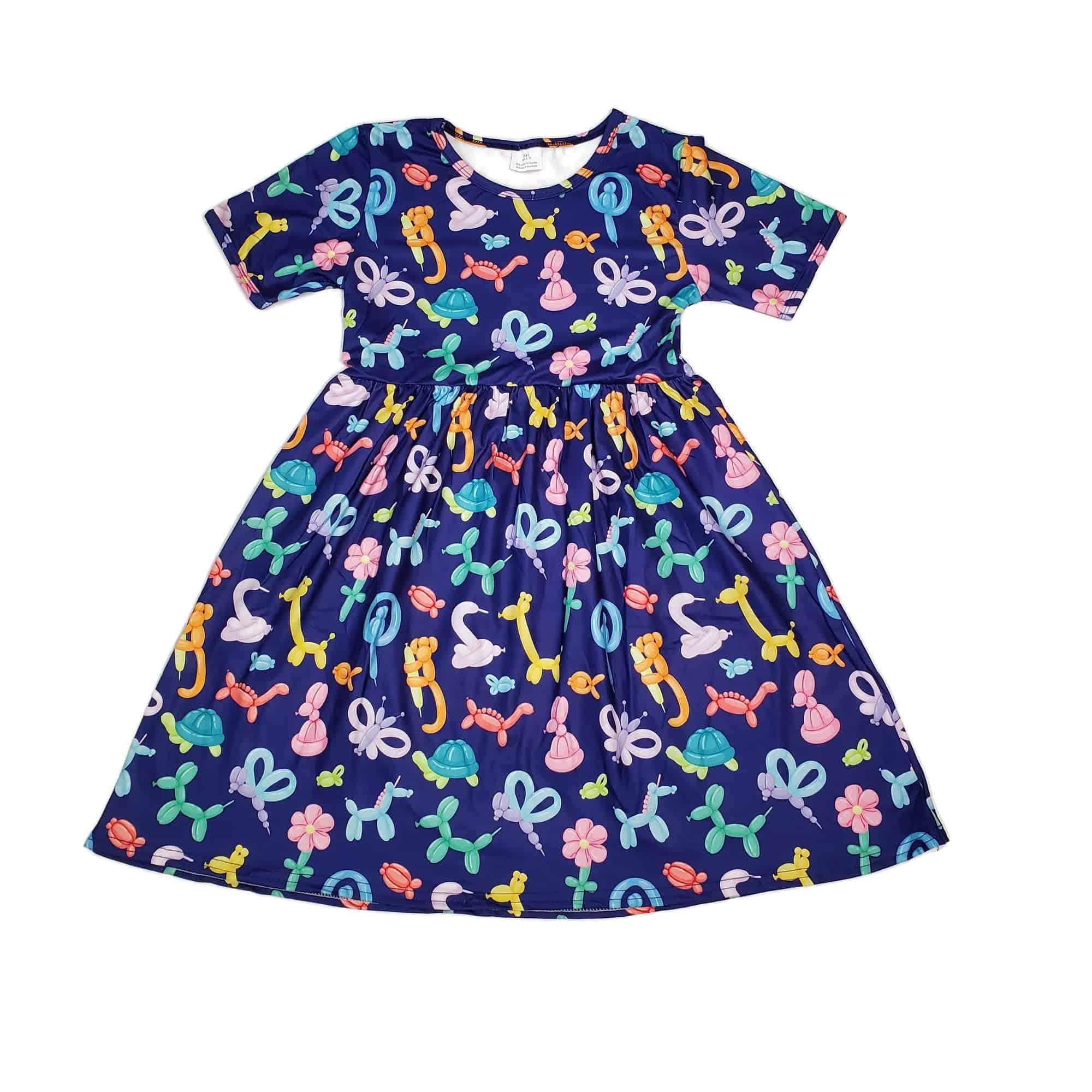 Balloon Animal Short Sleeve Milk Silk Dress