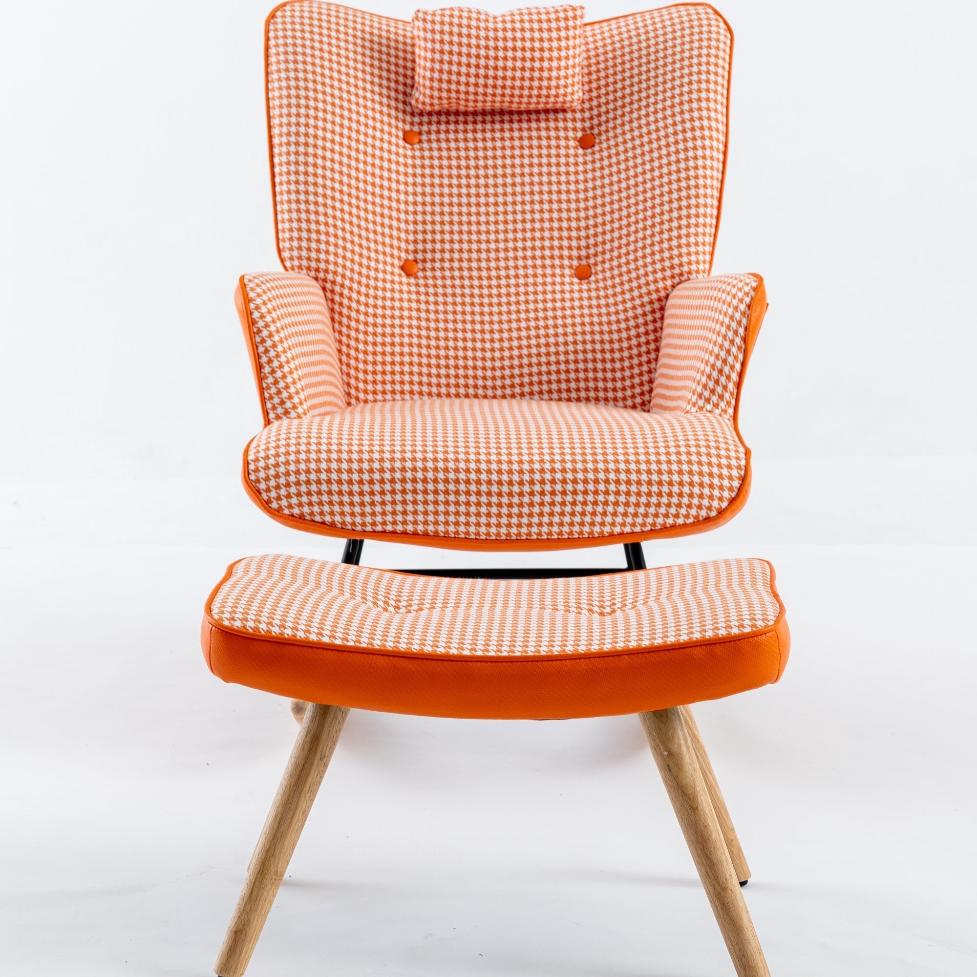 35.5 inch Rocking Chair Soft Houndstooth Fabric Leather Fabric Rocking Chair  (orange)