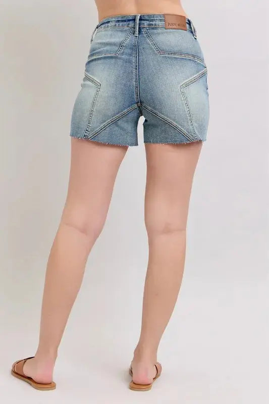 Judy Blue Jeans - Plus Size High Waist Star Seam Detail Denim Shorts