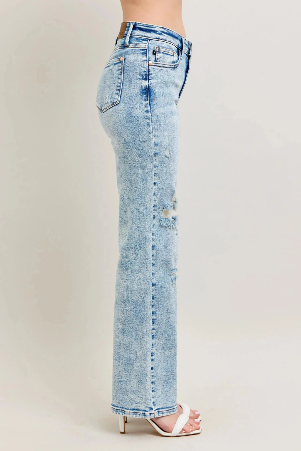 Full Size High Waist Mineral Wash Destroy 90's Straight Leg Judy Blue Jeans