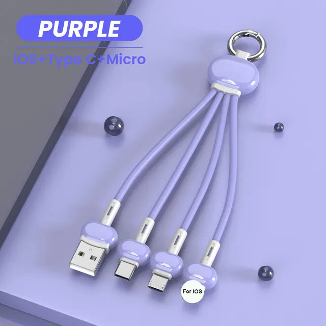 One to three data cable suitable for Android and Apple Type-C keychain three in one charging cable
